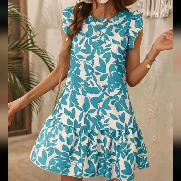 Print Ruffle Trim Smock Dress - Picture 2 of 5